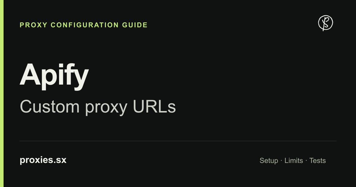 Apify proxy configuration guide. PROXIES.SX logo and proxies.sx address.