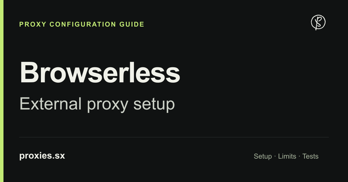 Browserless proxy configuration guide. PROXIES.SX logo and proxies.sx address.