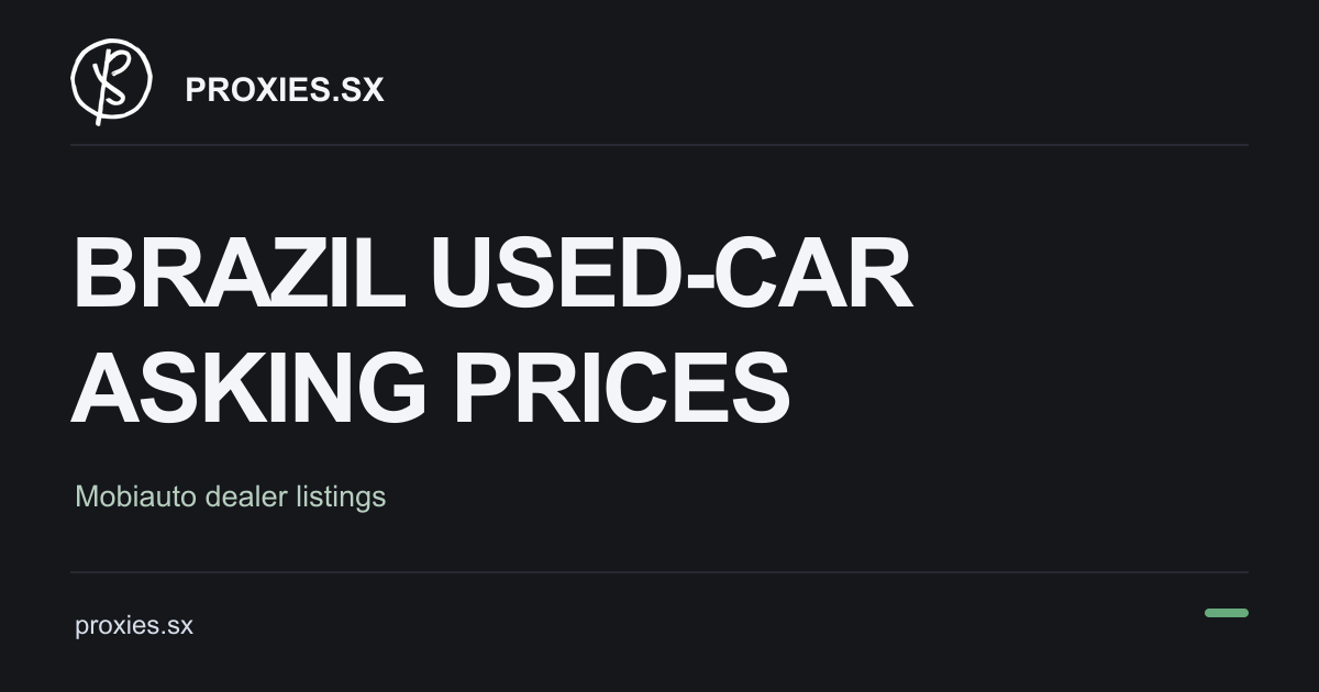 Brazil Used-Car Asking Prices: Dealer Listings Data. Proxies.sx logo and proxies.sx address on a dark background.