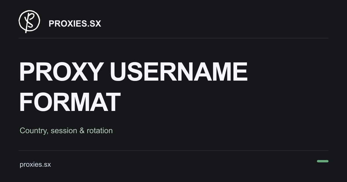 Proxy Username Format for Country, Session and Rotation. Proxies.sx logo and proxies.sx address on a dark background.