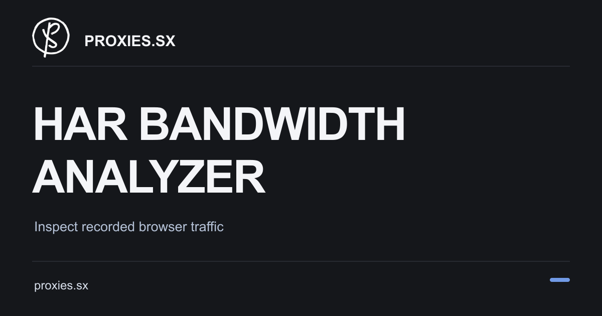 HAR Bandwidth Analyzer for Proxy Traffic. Proxies.sx logo and proxies.sx address on a dark background.